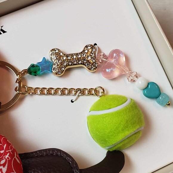 Boxed * PIPER K * Dachshund Dog Tennis Ball • Beads • Rhinestone Bone Bag Charm - Picture 8 of 16
